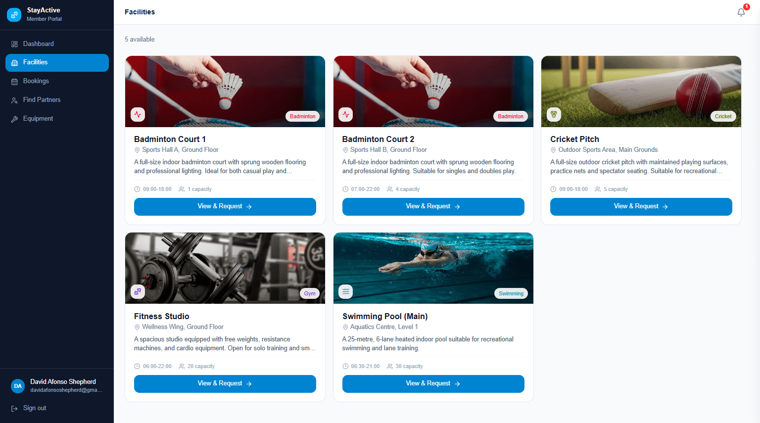 Sports Centre App project